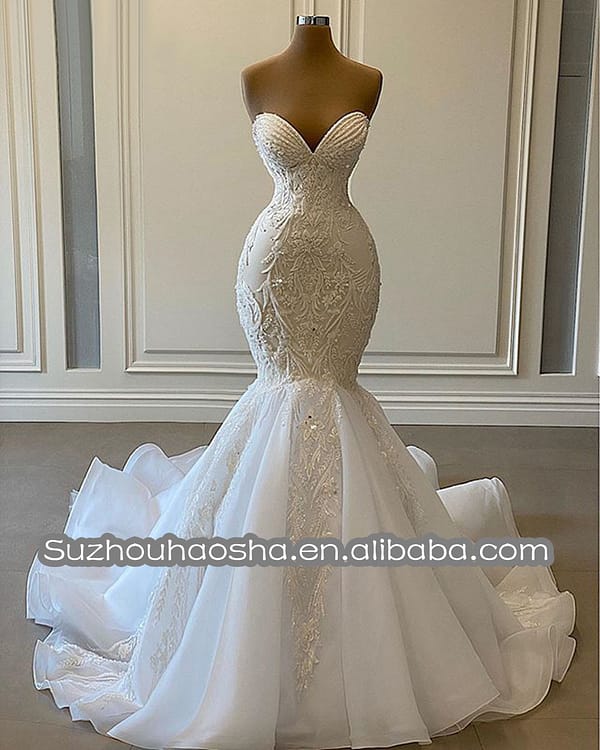 Sexy Sweetheart Mermaid African Wedding Dresses 2022 Luxury Beaded Embroidery Women White Organza Bridal Wedding Gowns - Image 2