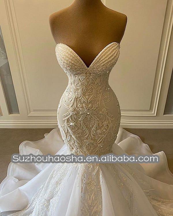 Sexy Sweetheart Mermaid African Wedding Dresses 2022 Luxury Beaded Embroidery Women White Organza Bridal Wedding Gowns - Image 3