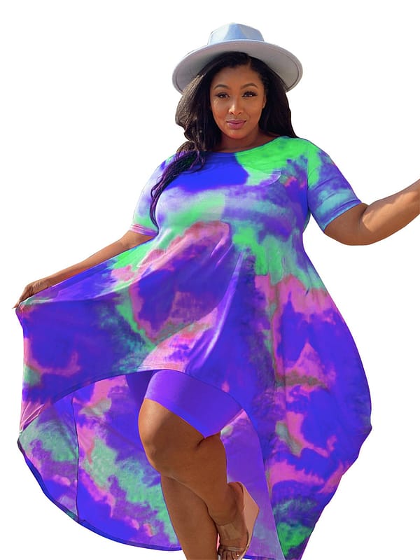 Women Plus Size Sweatsuit High Streetwear Shorts And Tie Dye Dress T-shirt Matching Two 2 Piece Set Tracksuit Outfits - Image 3